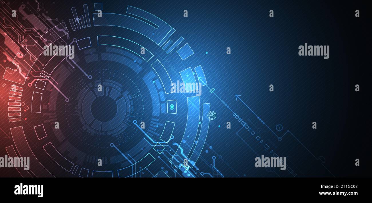 Scheda a circuito stampato con tecnologia astratta. Concetto di comunicazione. Illustrazione Vettoriale