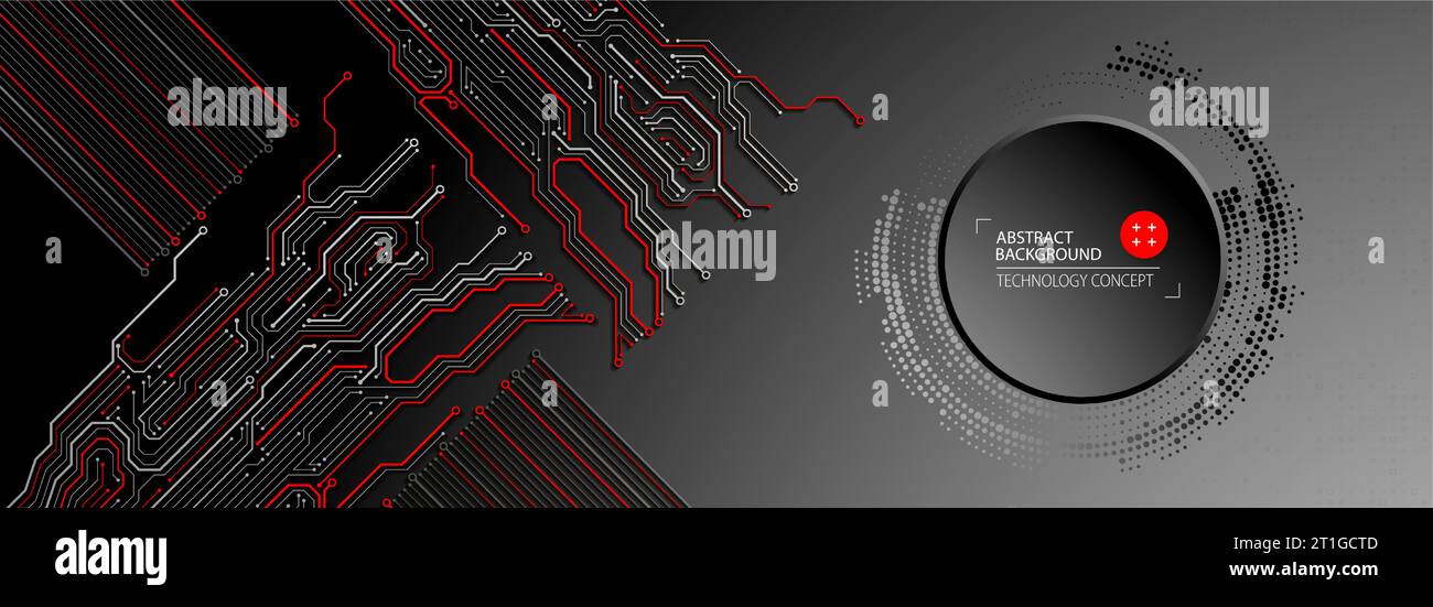 Scheda a circuito stampato con tecnologia astratta. Concetto di comunicazione. Modello per la presentazione scientifica. Illustrazione vettoriale. Illustrazione Vettoriale