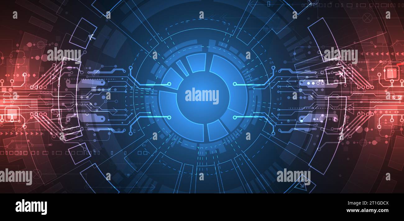 Scheda a circuito stampato con tecnologia astratta. Concetto di comunicazione. Illustrazione Vettoriale