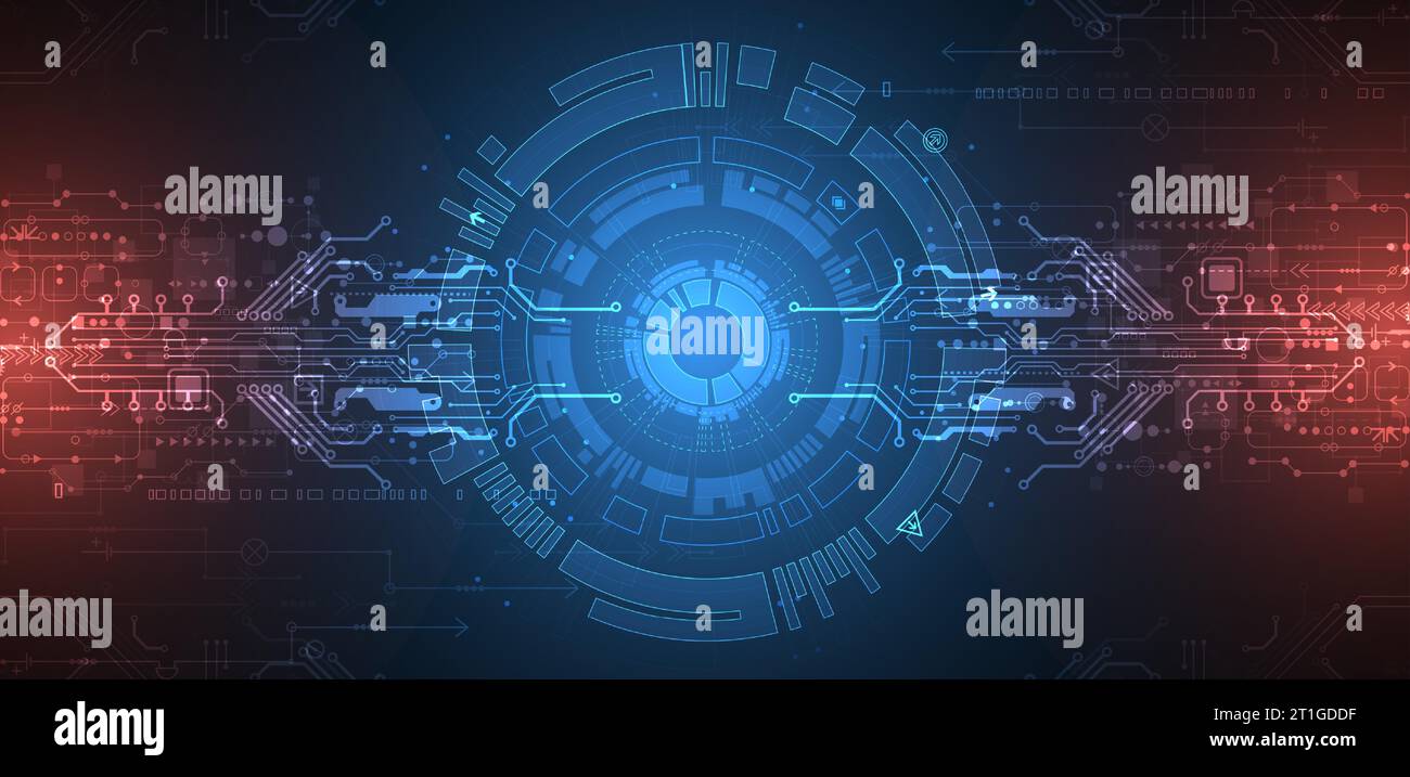 Scheda a circuito stampato con tecnologia astratta. Concetto di comunicazione. Illustrazione Vettoriale