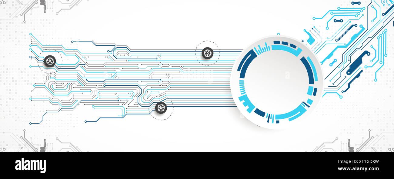 Scheda a circuito stampato con tecnologia astratta. Concetto di comunicazione. Illustrazione Vettoriale