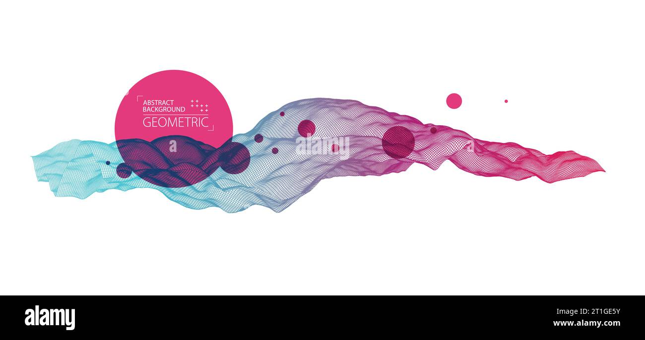 Sfondo astratto con forme d'onda. Superficie 3D. Illustrazione Vettoriale