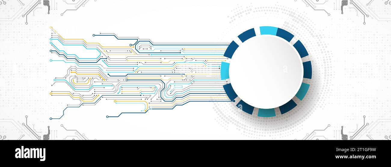 Scheda a circuito stampato con tecnologia astratta. Concetto di comunicazione. Illustrazione Vettoriale