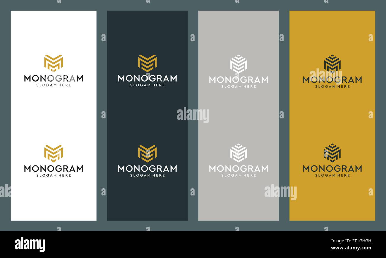 Raccolta di loghi monogrammi lettera M astratta. icona per affari di lusso, elegante e semplice. Vettori Premium. Illustrazione Vettoriale