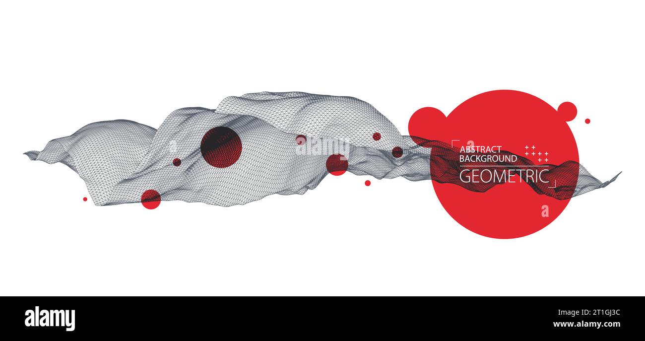 Sfondo astratto con forme d'onda. Superficie 3D. Illustrazione Vettoriale