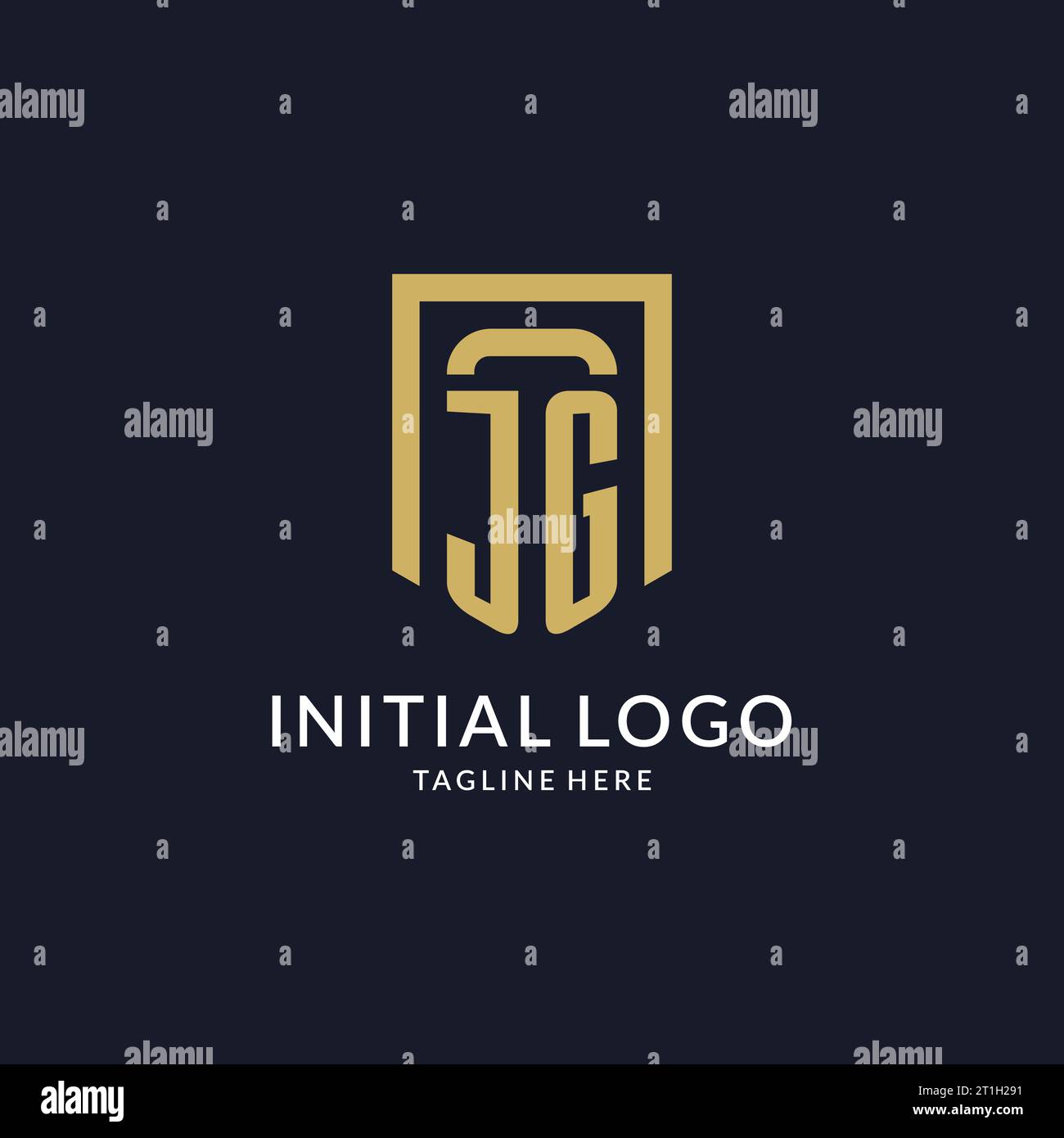 Logo JG iniziale con grafica vettoriale geometrica a forma di scudo Illustrazione Vettoriale