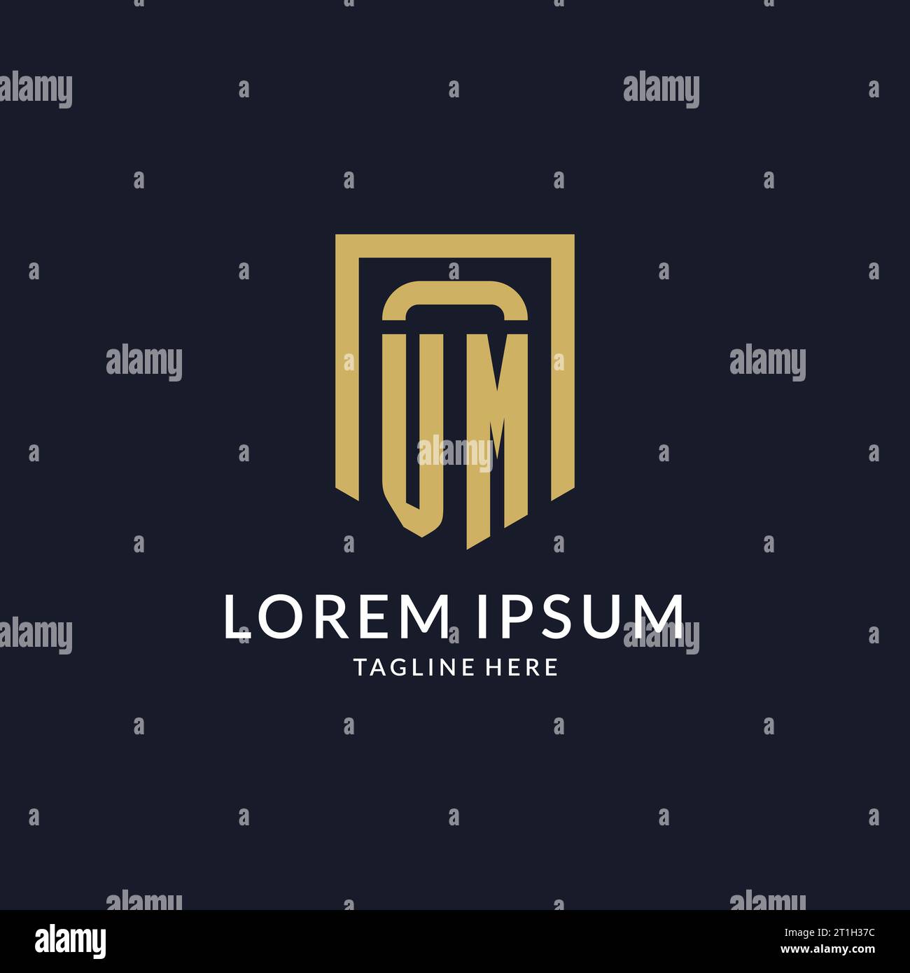 Logo VM iniziale con grafica vettoriale geometrica a forma di scudo Illustrazione Vettoriale