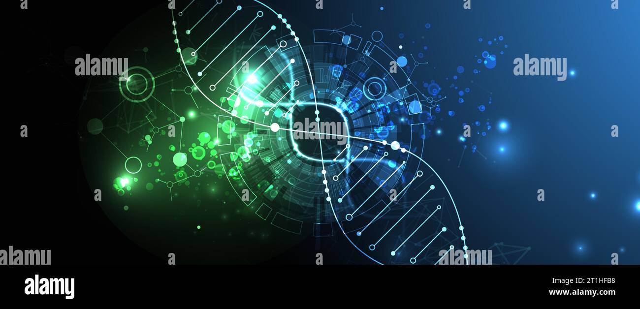 Modello scientifico, sfondo o banner con molecole di DNA. Illustrazione Vettoriale