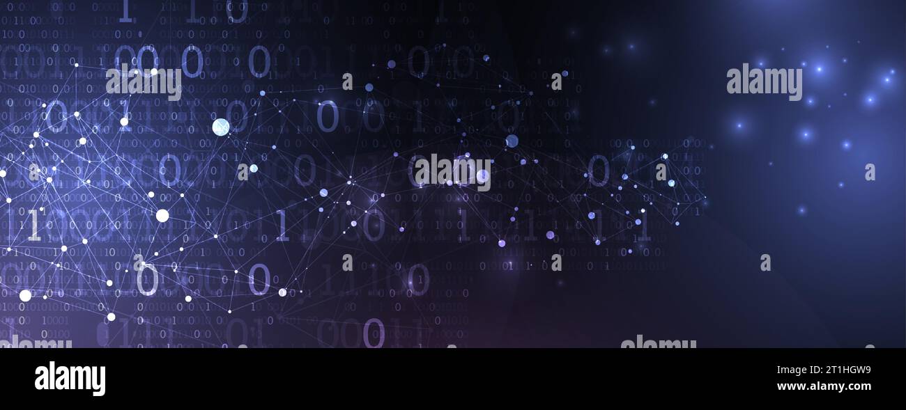 Background tecnologico con effetto plesso. Concetto di big data. Codice computer binario. Illustrazione vettoriale. Illustrazione Vettoriale