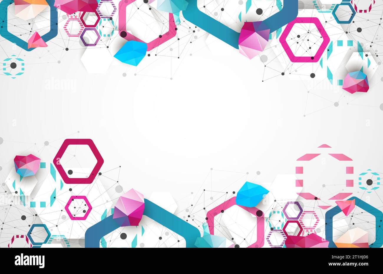 Matrice geometrica esagonale. Sfondo astratto. Scienza e concetto di vettore di connessione. Illustrazione Vettoriale