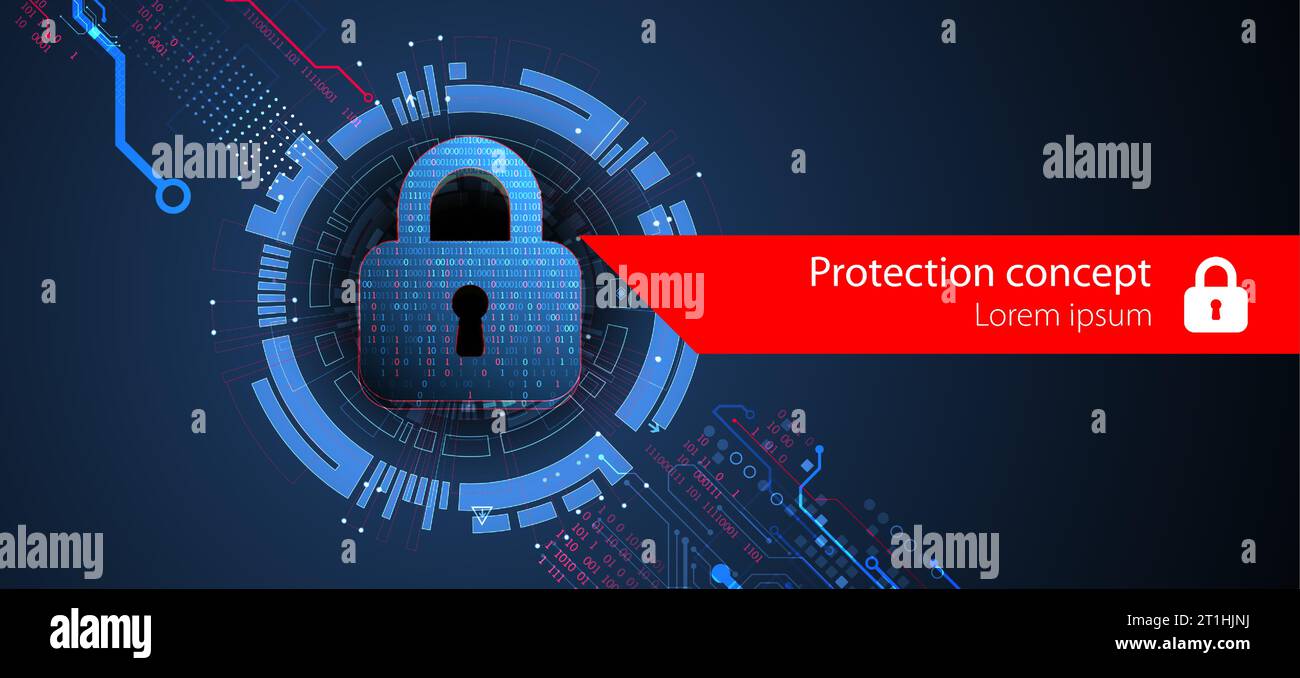 La sicurezza dei dati personali illustra l'idea di privacy dei dati informatici o delle informazioni. Tecnologia Internet astratta a colori. Illustrazione Vettoriale