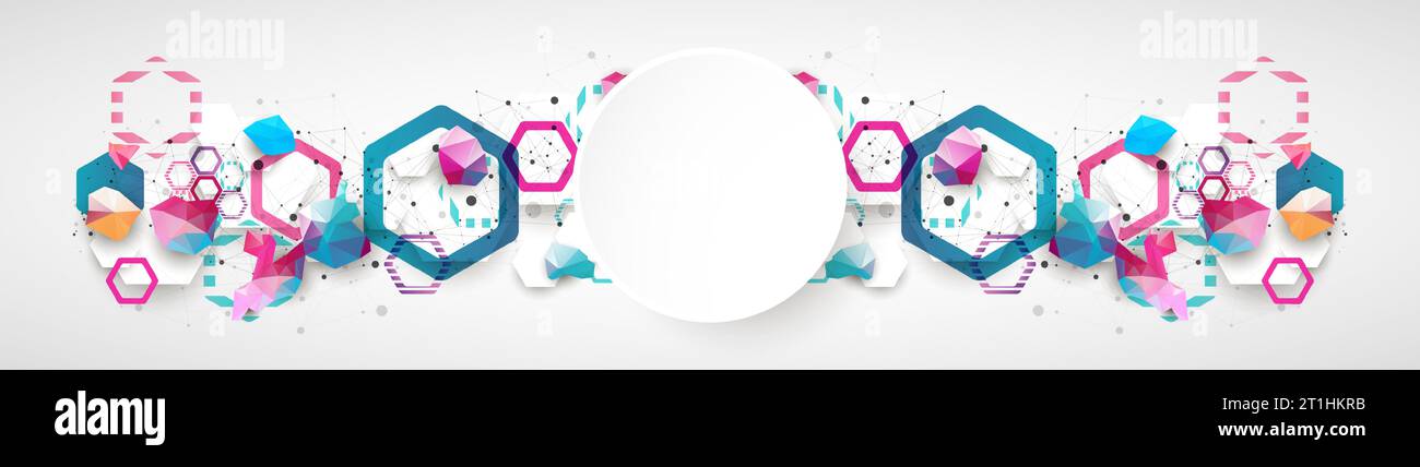 Matrice geometrica esagonale. Sfondo astratto. Scienza e concetto di vettore di connessione. Illustrazione Vettoriale