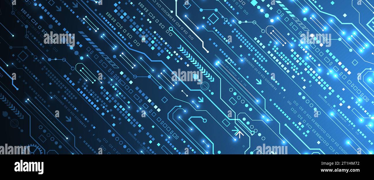 Scheda a circuito stampato con tecnologia astratta. Concetto di comunicazione. Illustrazione Vettoriale