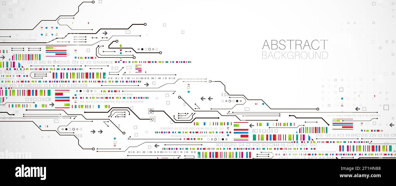 Scheda a circuito stampato con tecnologia astratta. Concetto di comunicazione. Illustrazione Vettoriale