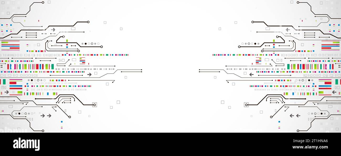 Scheda a circuito stampato con tecnologia astratta. Concetto di comunicazione. Illustrazione Vettoriale