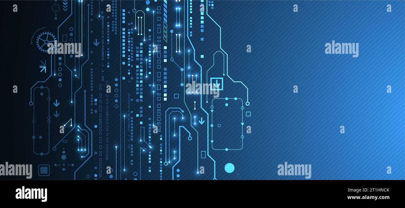 Scheda a circuito stampato con tecnologia astratta. Concetto di comunicazione. Illustrazione Vettoriale