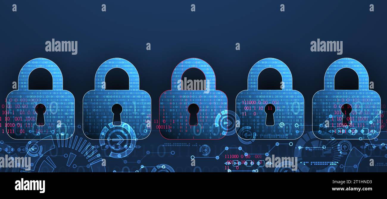 Icona lucchetto.la sicurezza dei dati personali illustra l'idea di privacy dei dati informatici o delle informazioni. Tecnologia Internet astratta a colori. Illustrazione Vettoriale