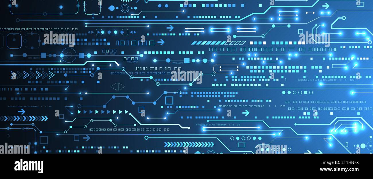 Scheda a circuito stampato con tecnologia astratta. Concetto di comunicazione. Illustrazione Vettoriale