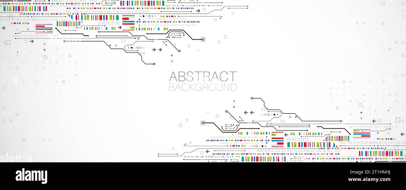 Scheda a circuito stampato con tecnologia astratta. Concetto di comunicazione. Illustrazione Vettoriale