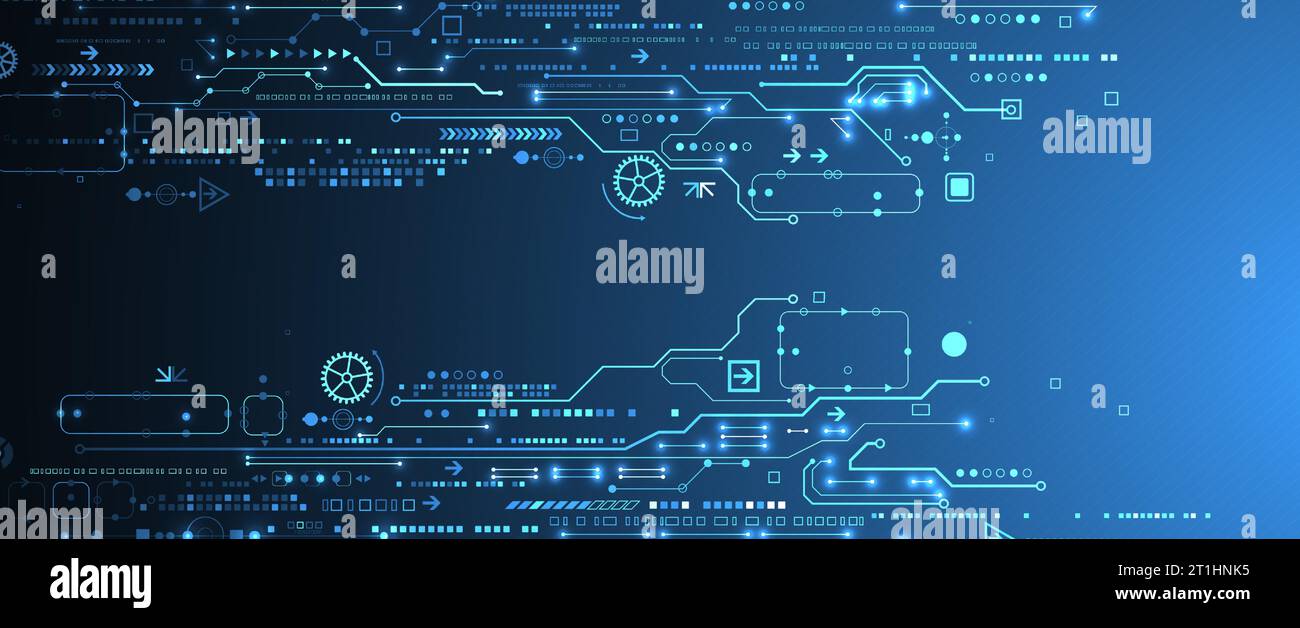 Scheda a circuito stampato con tecnologia astratta. Concetto di comunicazione. Illustrazione Vettoriale