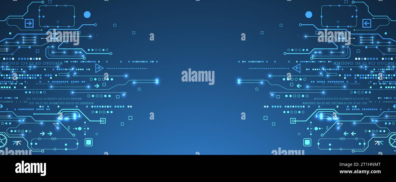 Scheda a circuito stampato con tecnologia astratta. Concetto di comunicazione. Illustrazione Vettoriale