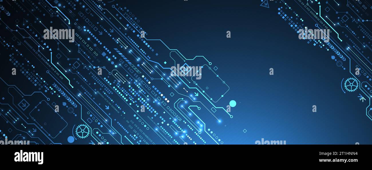 Scheda a circuito stampato con tecnologia astratta. Concetto di comunicazione. Illustrazione Vettoriale