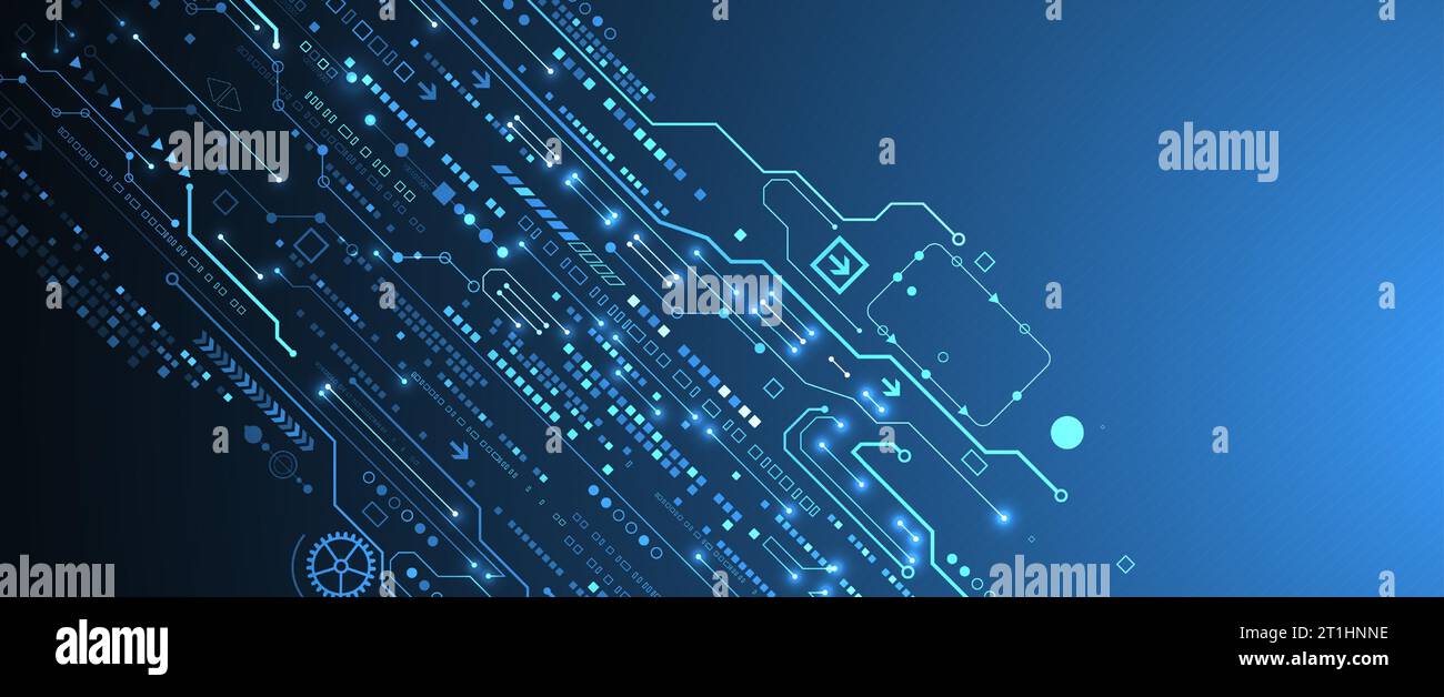 Scheda a circuito stampato con tecnologia astratta. Concetto di comunicazione. Illustrazione Vettoriale