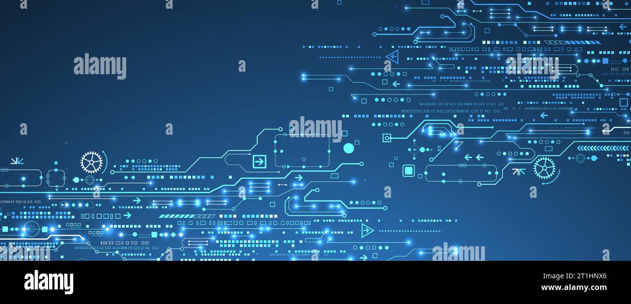 Scheda a circuito stampato con tecnologia astratta. Concetto di comunicazione. Illustrazione Vettoriale