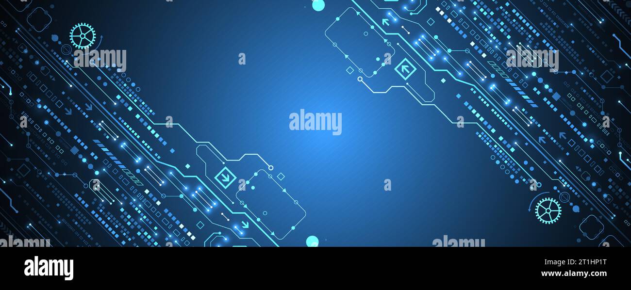 Scheda a circuito stampato con tecnologia astratta. Concetto di comunicazione. Illustrazione Vettoriale
