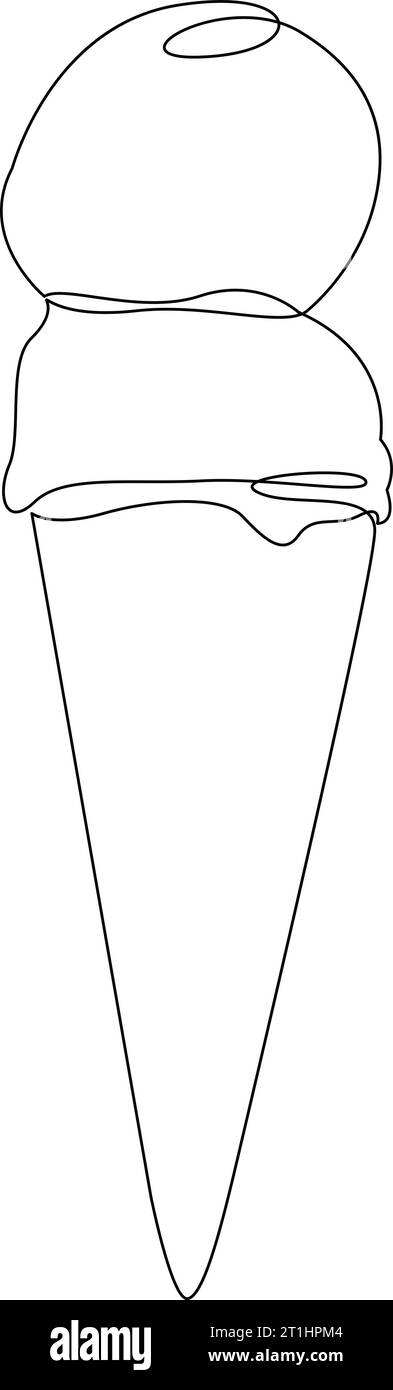 Linea continua per gelato. Due misurini di gelati con cono per waffle disegnato in un unico stile artistico. Illustrazione vettoriale Illustrazione Vettoriale