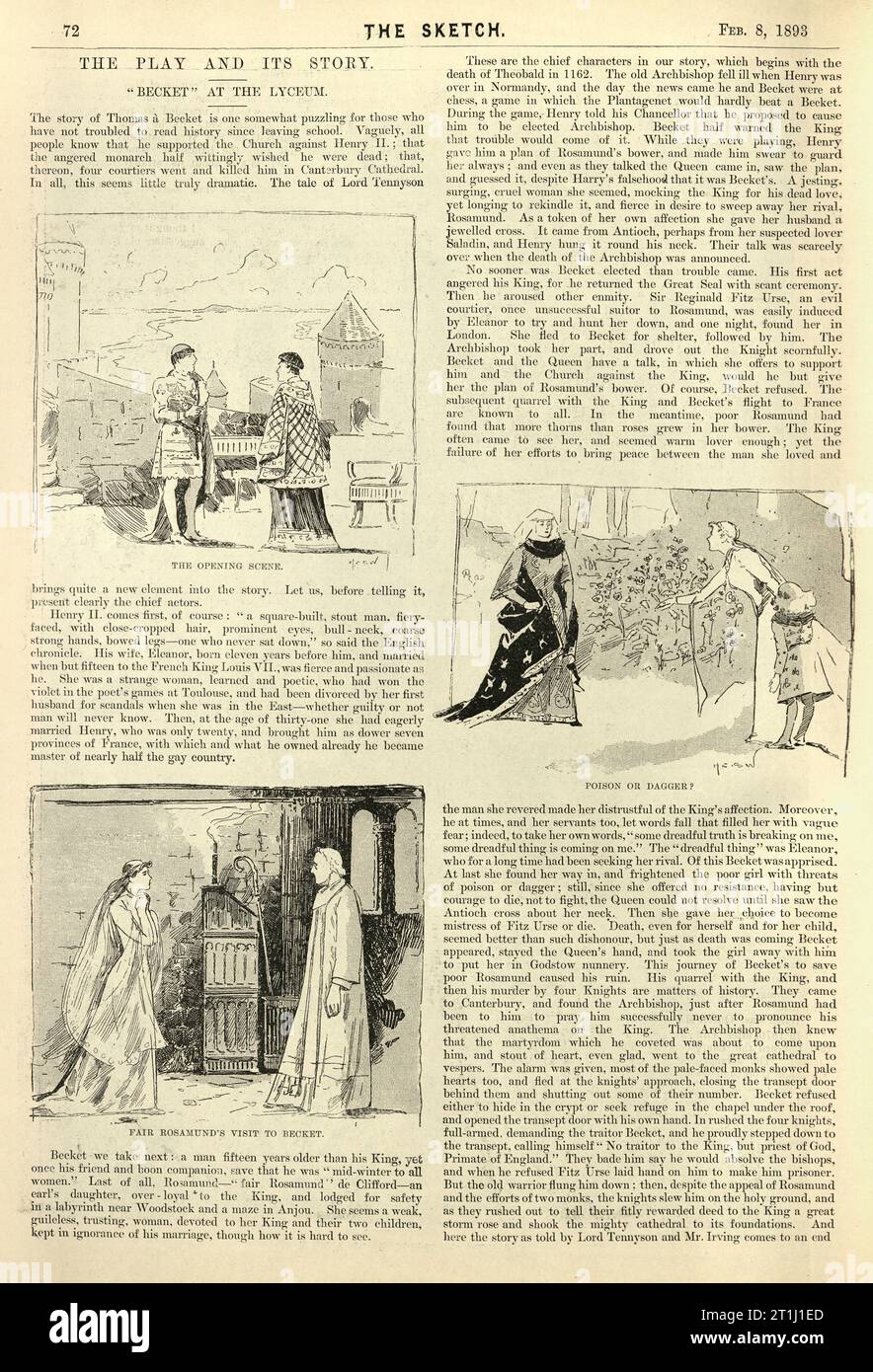 Scene dal dramma Becket di Alfred, Lord Tennyson al Lyceum Theatre, 1893, History of 19th Century Theatre Foto Stock