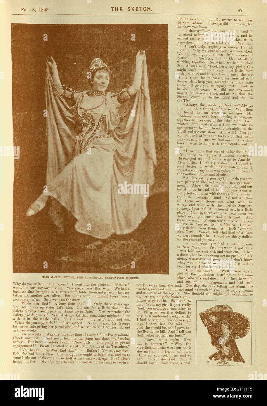 Marie Leyton di una ballerina elettrica serpentina, Victorian Dance, Theatre, 1890s XIX secolo Foto Stock