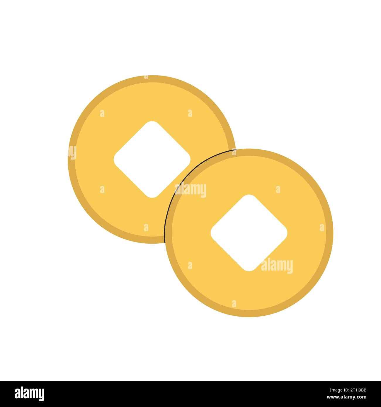 monete cinesi d'oro con buco. Illustrazione di cartoni animati vettoriali su sfondo bianco Illustrazione Vettoriale