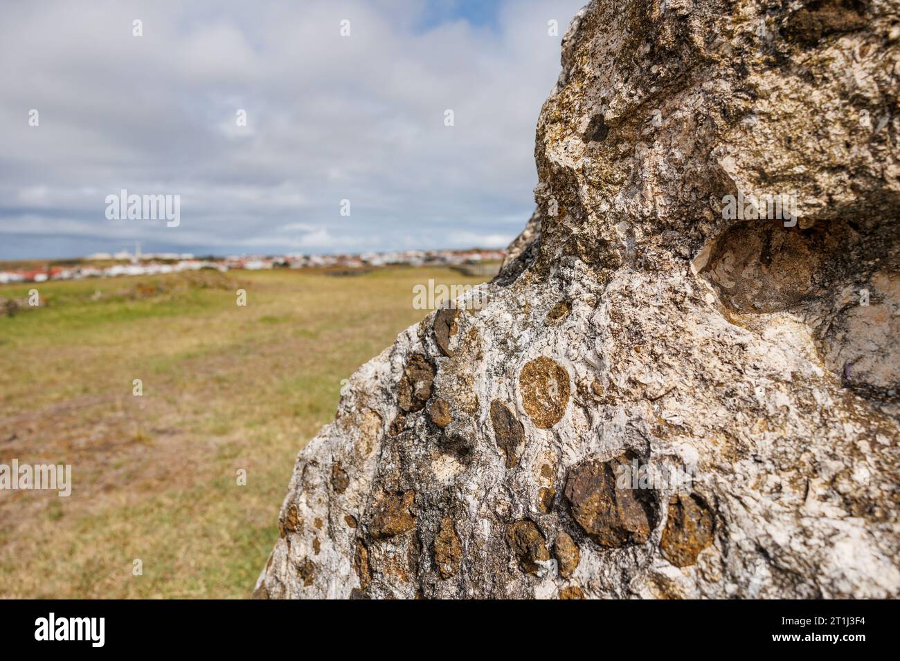 Esplora l'isola di Santa Maria, punto di riferimento di interesse geologico, rocce con fossili. Foto Stock