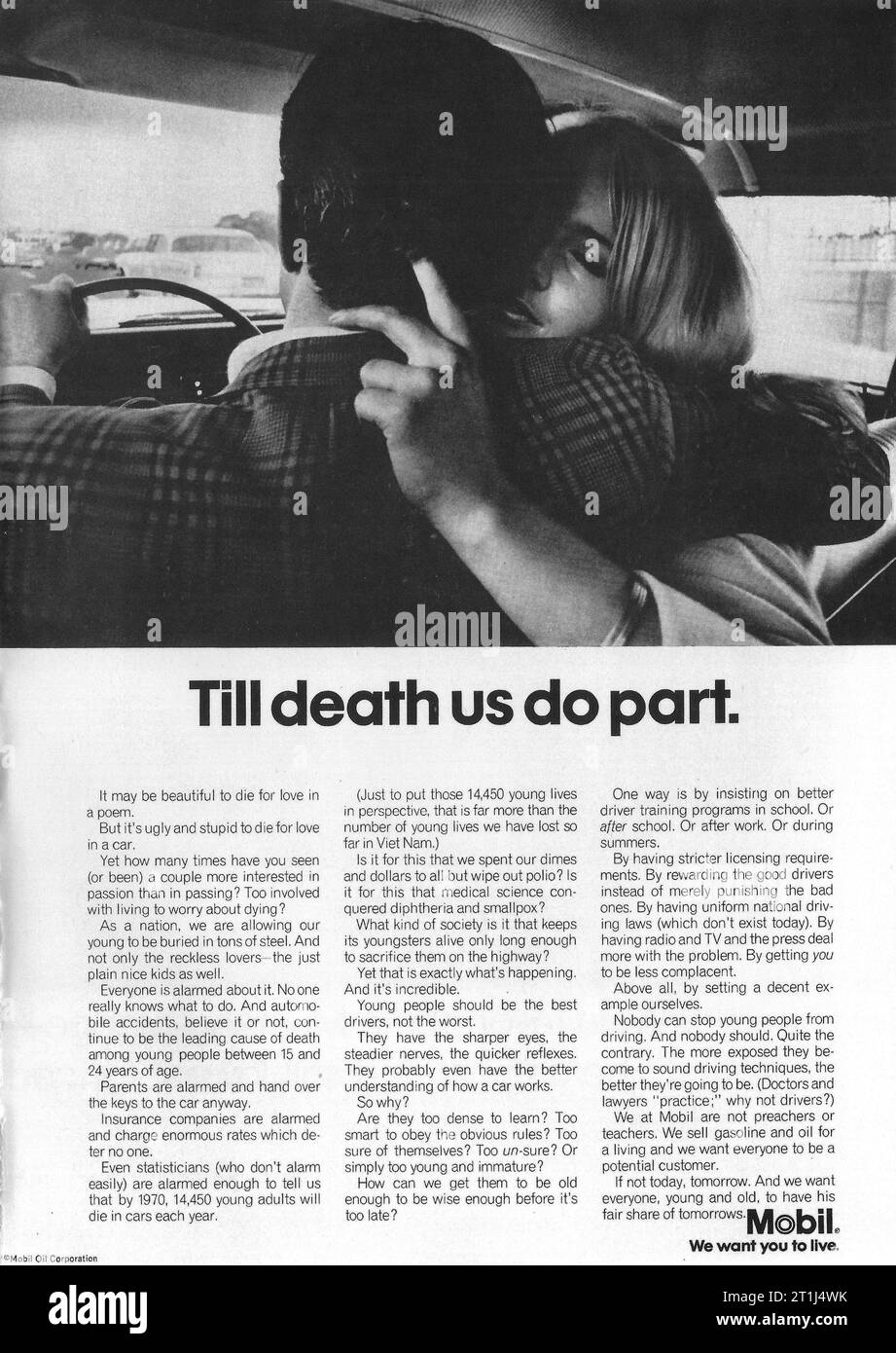 1968 Mobil ad. "Finché la morte non ci separerà." Foto Stock
