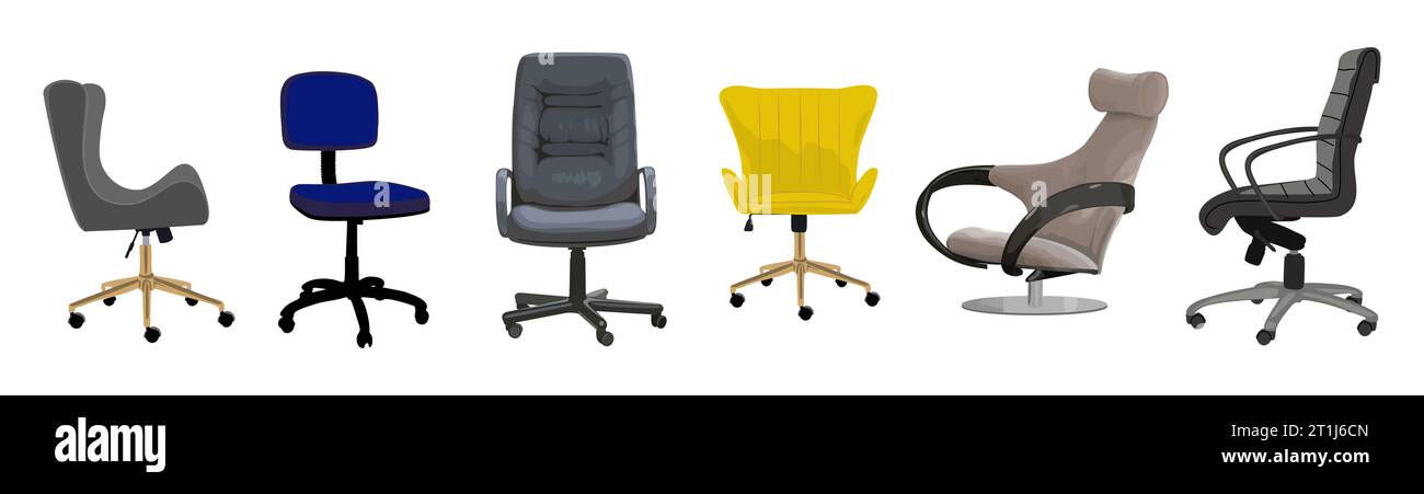 Set di diverse sedie da ufficio moderne Vector. Illustrazione Vettoriale