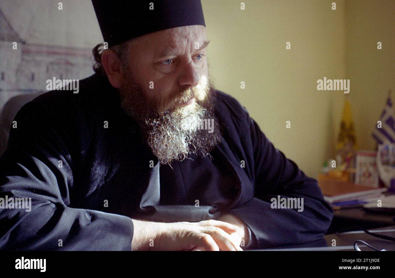 Contea di Arges, Romania, 2000. Ritratto di P. Ioasaf Boiciuc al monastero di Cotmeana. Foto Stock