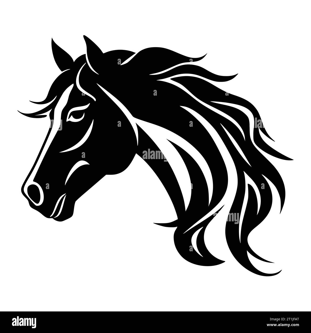 illustrazione della testa di animale selvatico del cavallo stallone nero per logo o simbolo Illustrazione Vettoriale