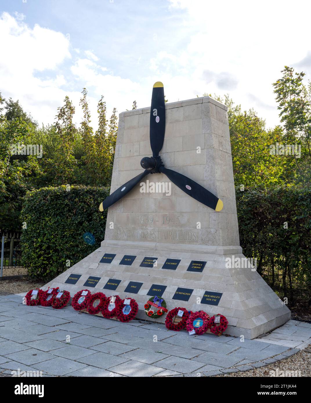 New Forest Airfields Memorial, Holmsley, Bransgore, New Forest, Hampshire, Inghilterra, Regno Unito Foto Stock