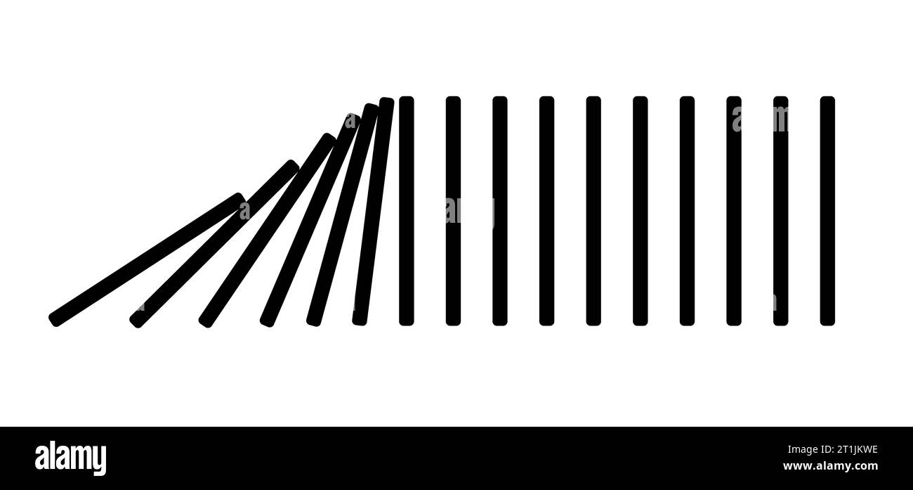 Il cartone animato stickman smette di cadere effetto domino. Conflitto di crisi stack break, sicurezza crash. Business Resilience Concept Domini classici, il pittog di domino Foto Stock