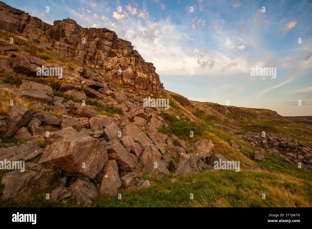 Castle Naze è il sito di una collina preistorica su Combs Moss vicino a Chapel-en-le-Frith nel Derbyshire. Foto Stock