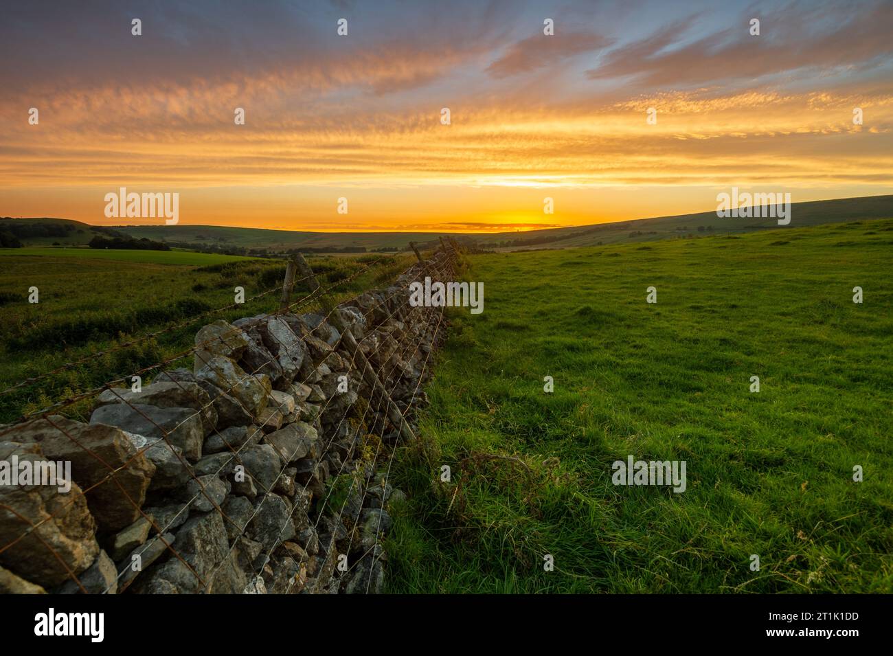 Tramonto a Eldon Hill, vicino a Buxton, Derbyshire Foto Stock