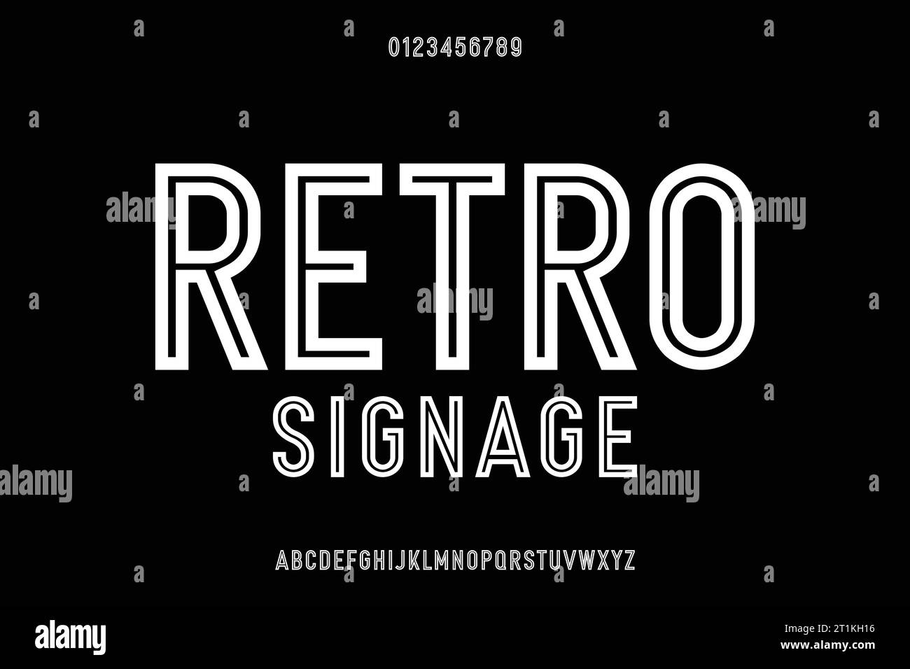 Carattere vettoriale di visualizzazione in stile retrò con alfabeto lineare semplice e pulito Illustrazione Vettoriale