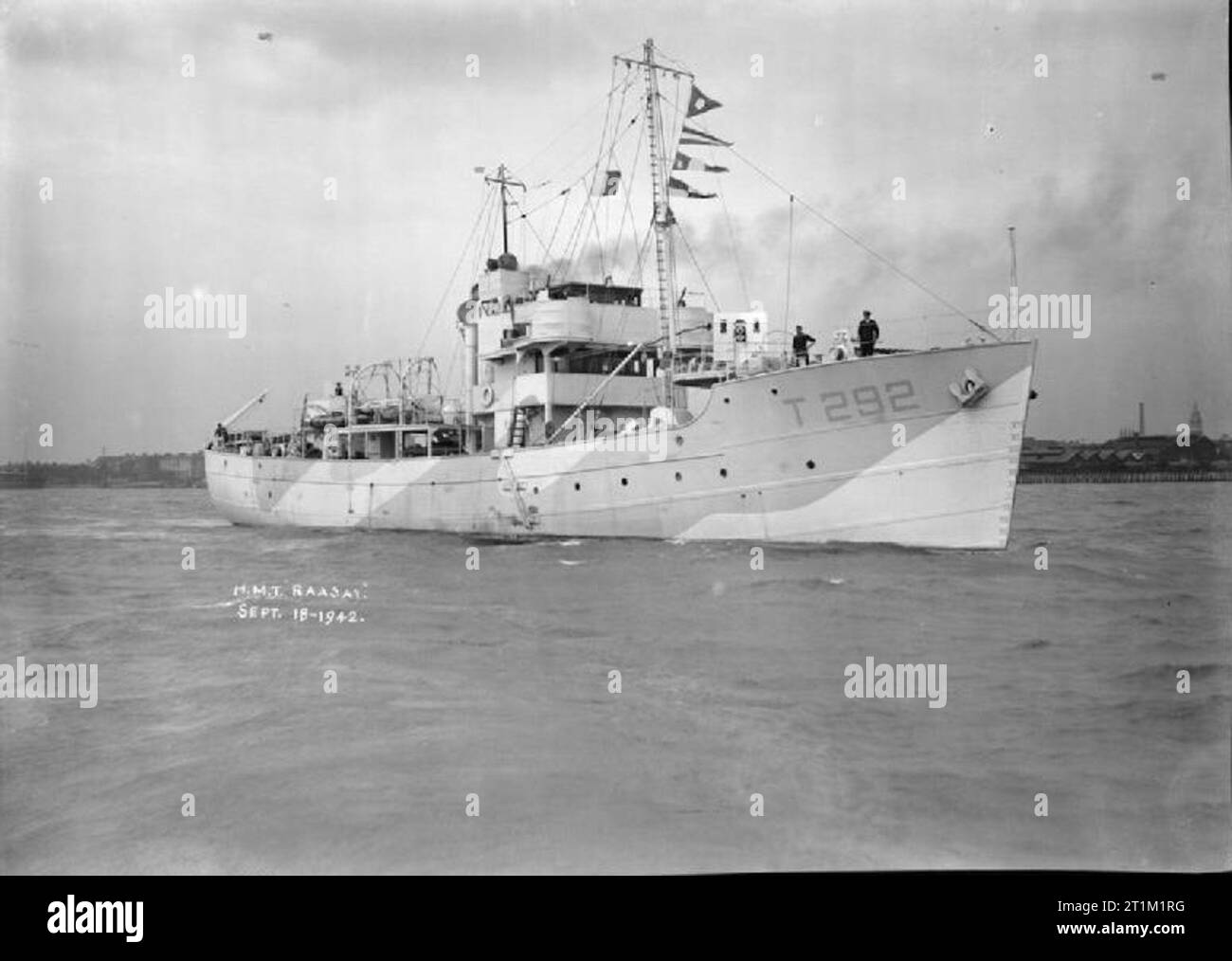 Hmt Sheppey HMT SHEPPEY (T292) in corso. Questa nave, commissionato il 16 settembre 1942, è stato destinato a essere chiamato HMT RAASAY ma il nome è stato cambiato prima della messa in servizio. Foto Stock