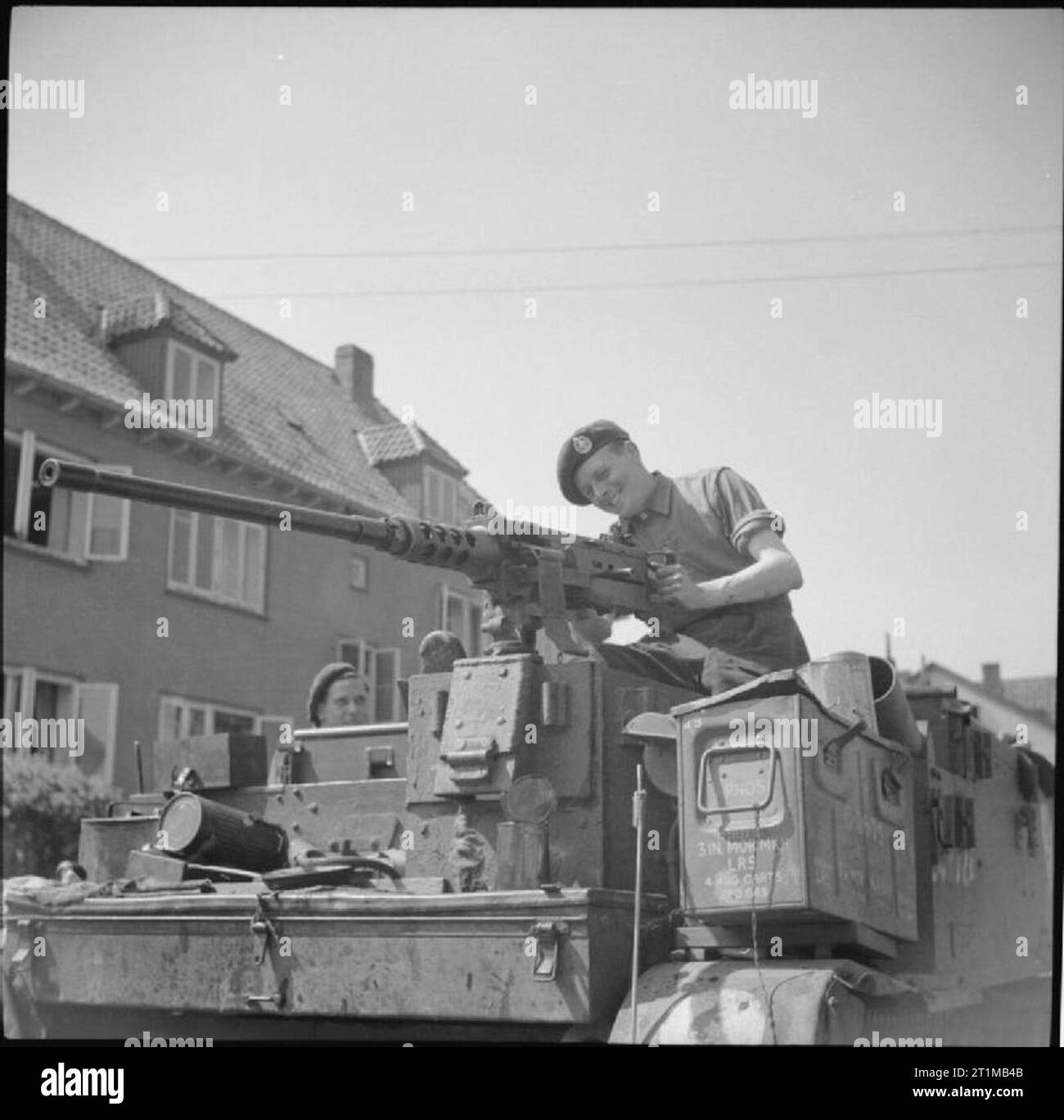 L'Esercito Britannico nel nord-ovest d'Europa 1944-45 un supporto universale montaggio di un .50 pollici heavy machine gun, 26 aprile 1945. Foto Stock