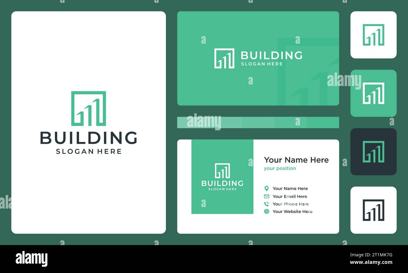 Modello di progettazione del logo dell'edificio architettonico con illustrazione grafica vettoriale del grafico di investimento. Simbolo , icona, creativo. Illustrazione Vettoriale
