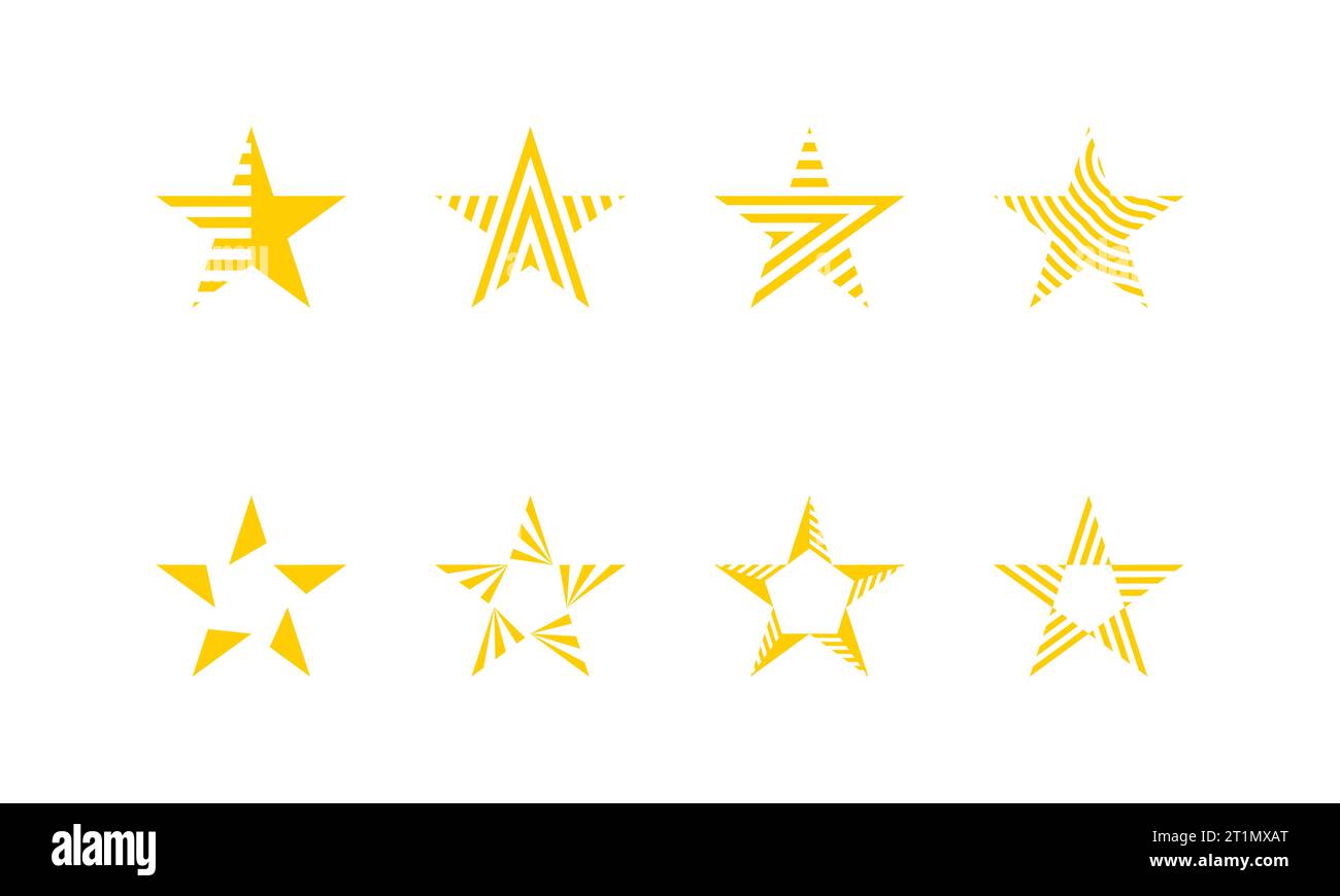 Collezione di forme astratte a stella con illustrazione vettoriale grafica in stile linea geometrica. Simbolo , icona, creativo. Illustrazione Vettoriale
