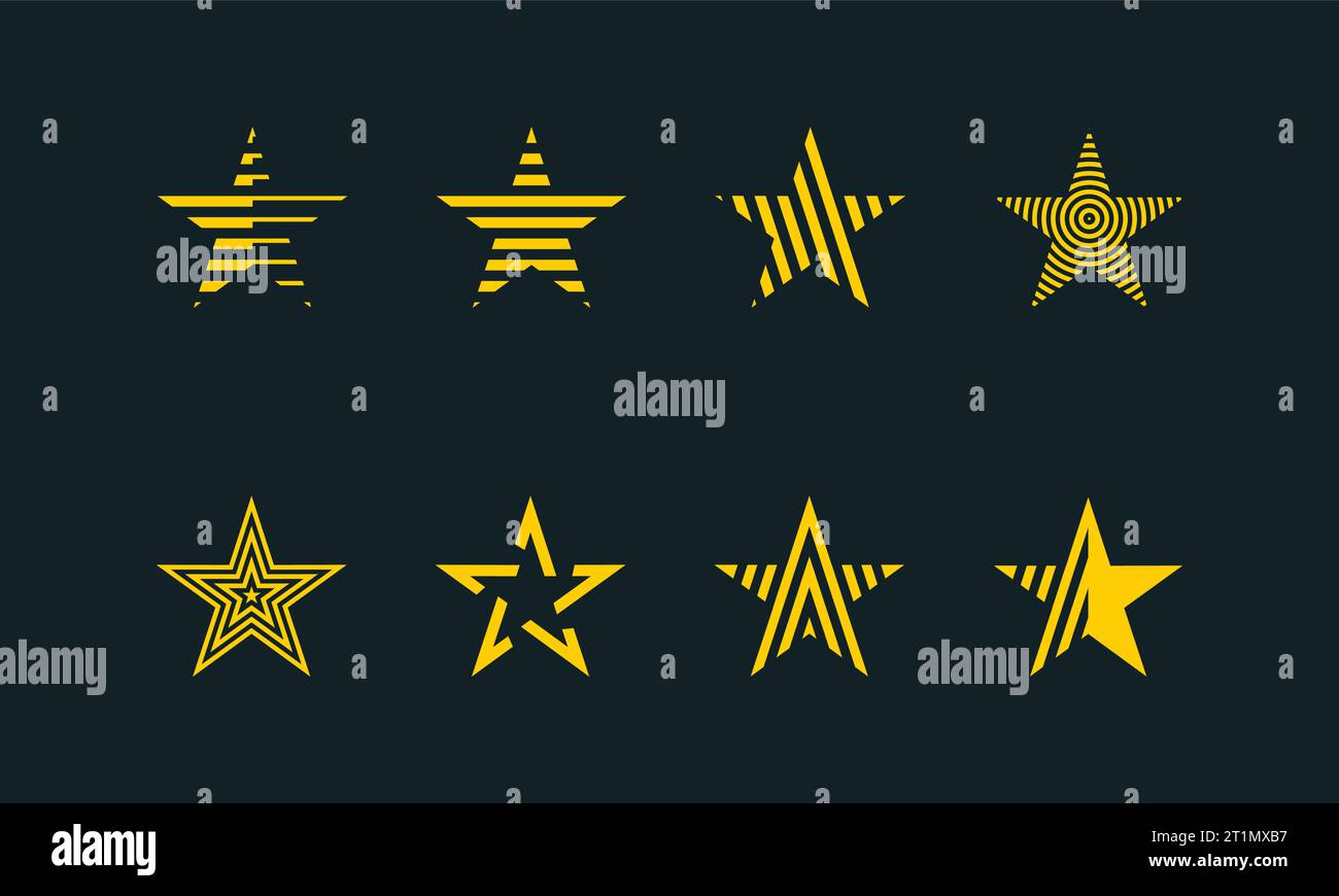 Collezione di forme astratte a stella con illustrazione vettoriale grafica in stile linea geometrica. Simbolo , icona, creativo. Illustrazione Vettoriale