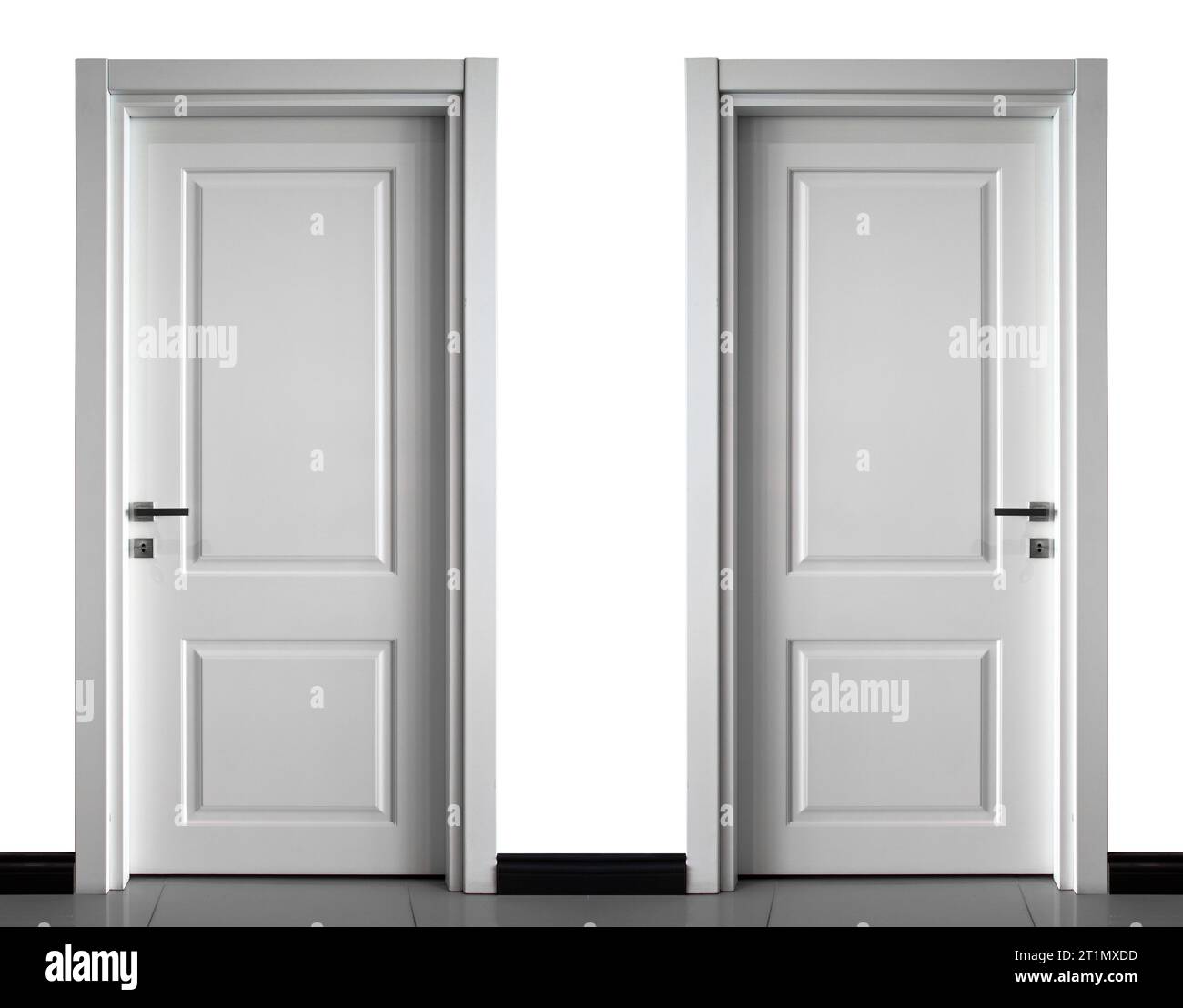 Moderna porta in legno a due ingressi frontali negli interni della casa Foto Stock