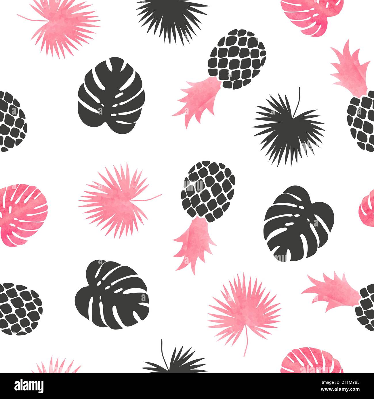 Motivo tropicale senza cuciture con ananas e foglie esotiche Illustrazione Vettoriale